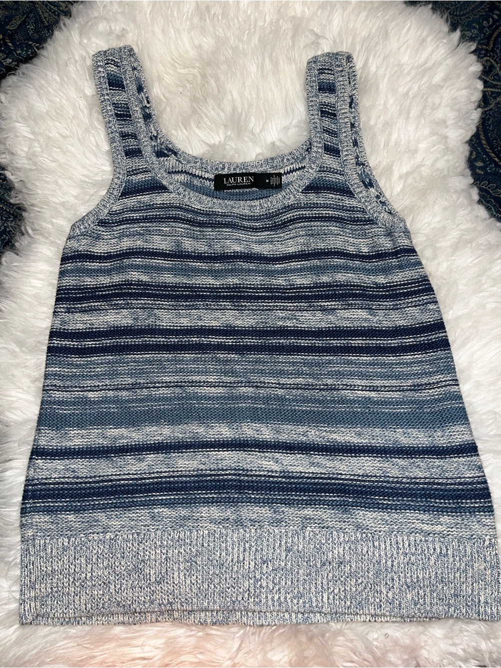 Lauren Ralph Lauren Navy and Gray Striped Knit Tank